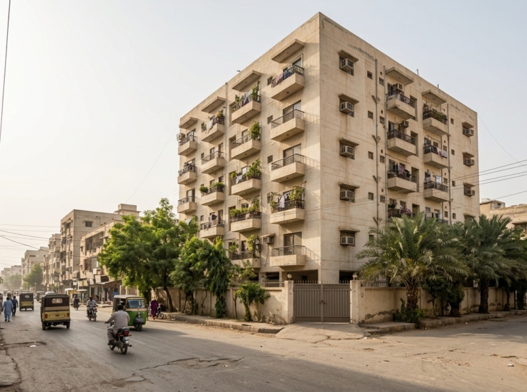 Representative image of an apartment building in Karachi. Not a photograph of the property on this page.