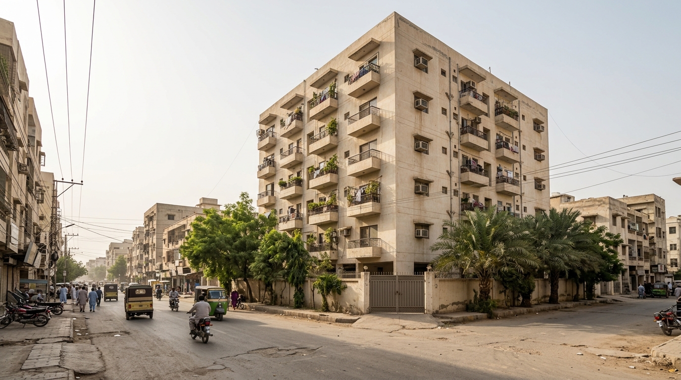 Representative apartment building exterior, karachi