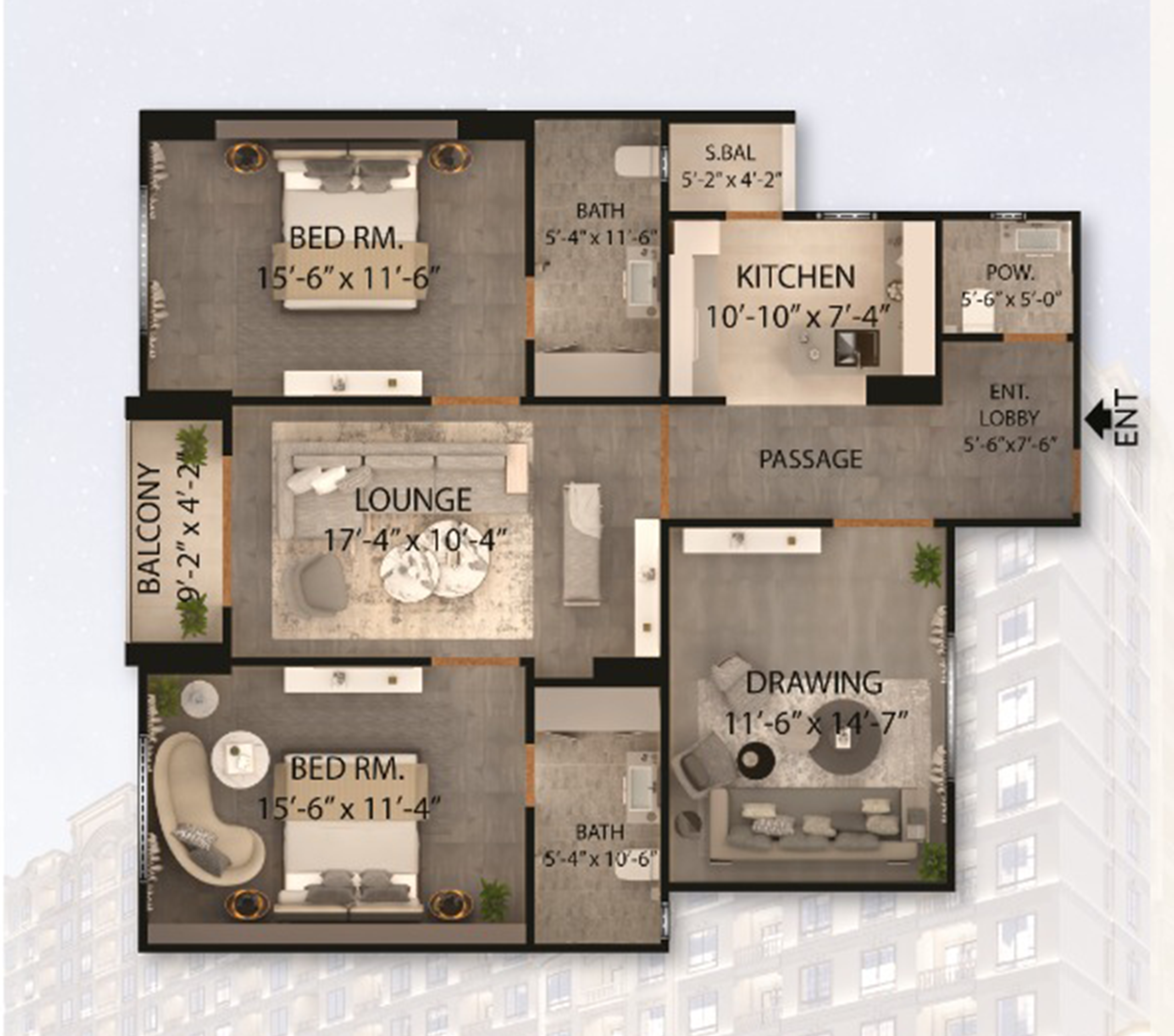 2 Bed DD Floor Plan