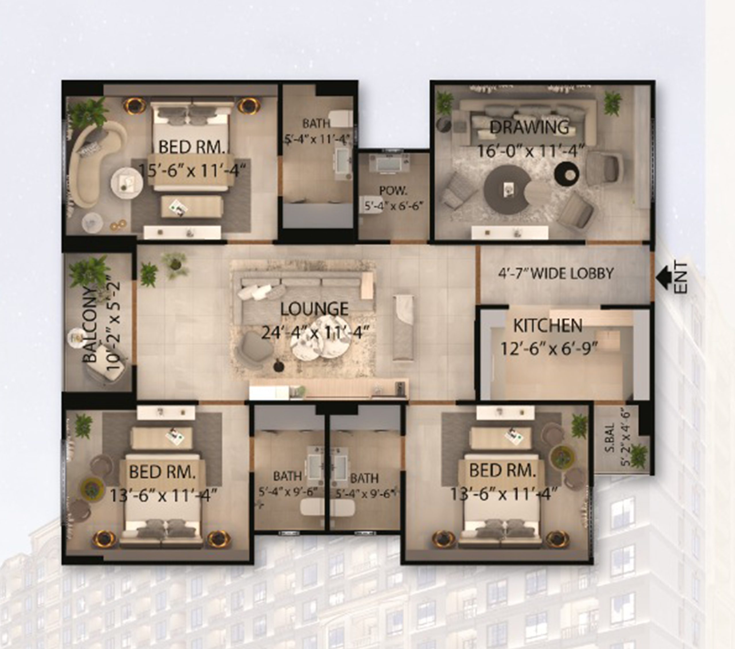 3 Bed DD Floor Plan
