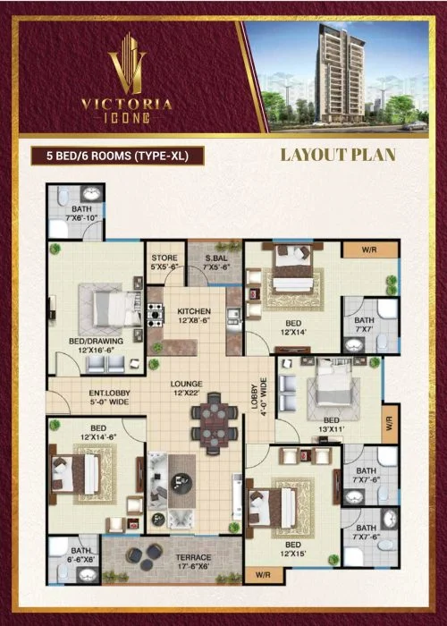 Type XL 5 bedroom / 6 room layout plan