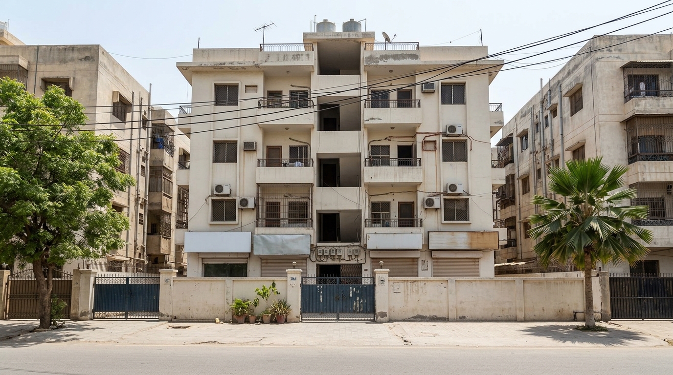 Representative image of an apartment building in Karachi. Not a photograph of the property on this page.