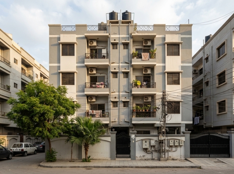 Representative image of an apartment building in Karachi. Not a photograph of the property on this page.