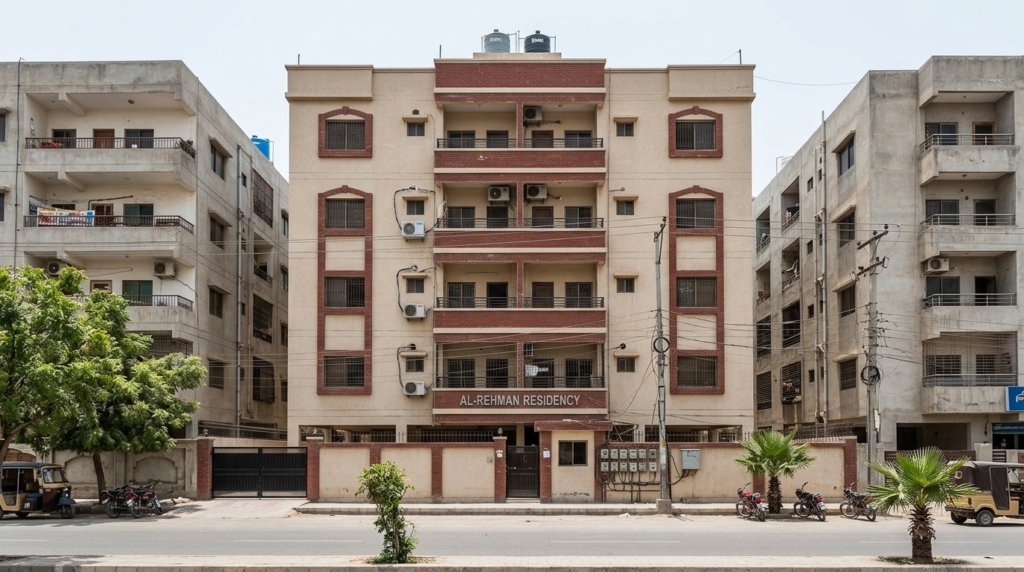 Representative image of an apartment building in Karachi. Not a photograph of the property on this page.