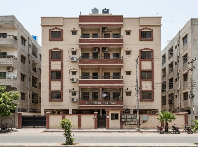 Representative image of an apartment building in Karachi. Not a photograph of the property on this page.