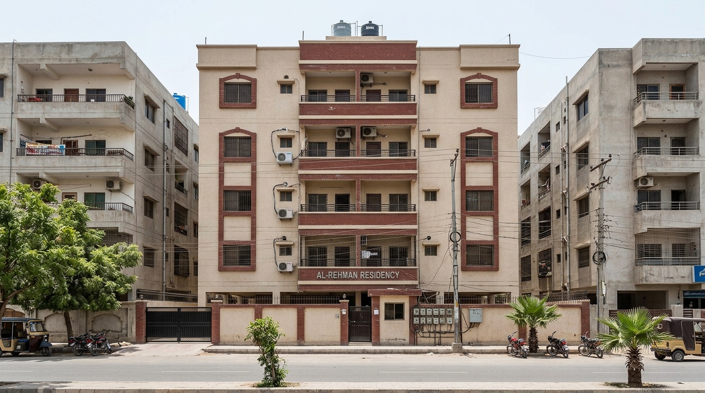 Representative image of an apartment building in Karachi. Not a photograph of the property on this page.