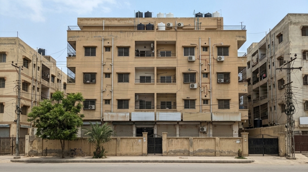 Representative image of an apartment building in Karachi. Not a photograph of the property on this page.
