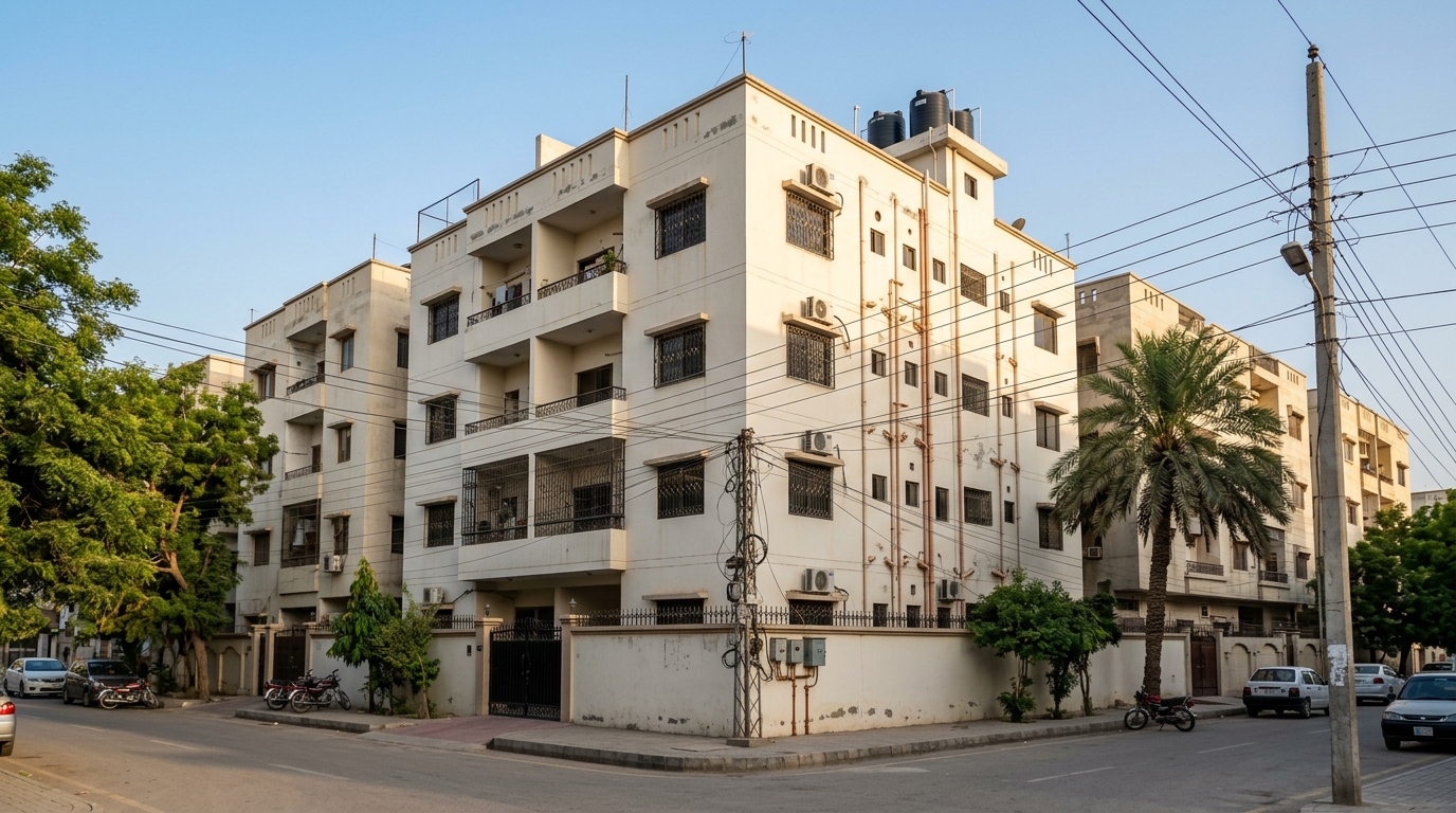Representative image of an apartment building in Karachi. Not a photograph of the property on this page.