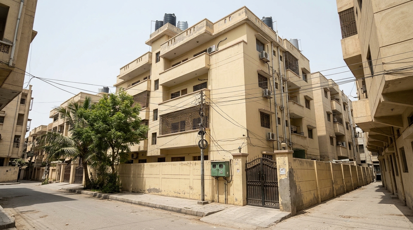 Representative image of an apartment building in Karachi. Not a photograph of the property on this page.